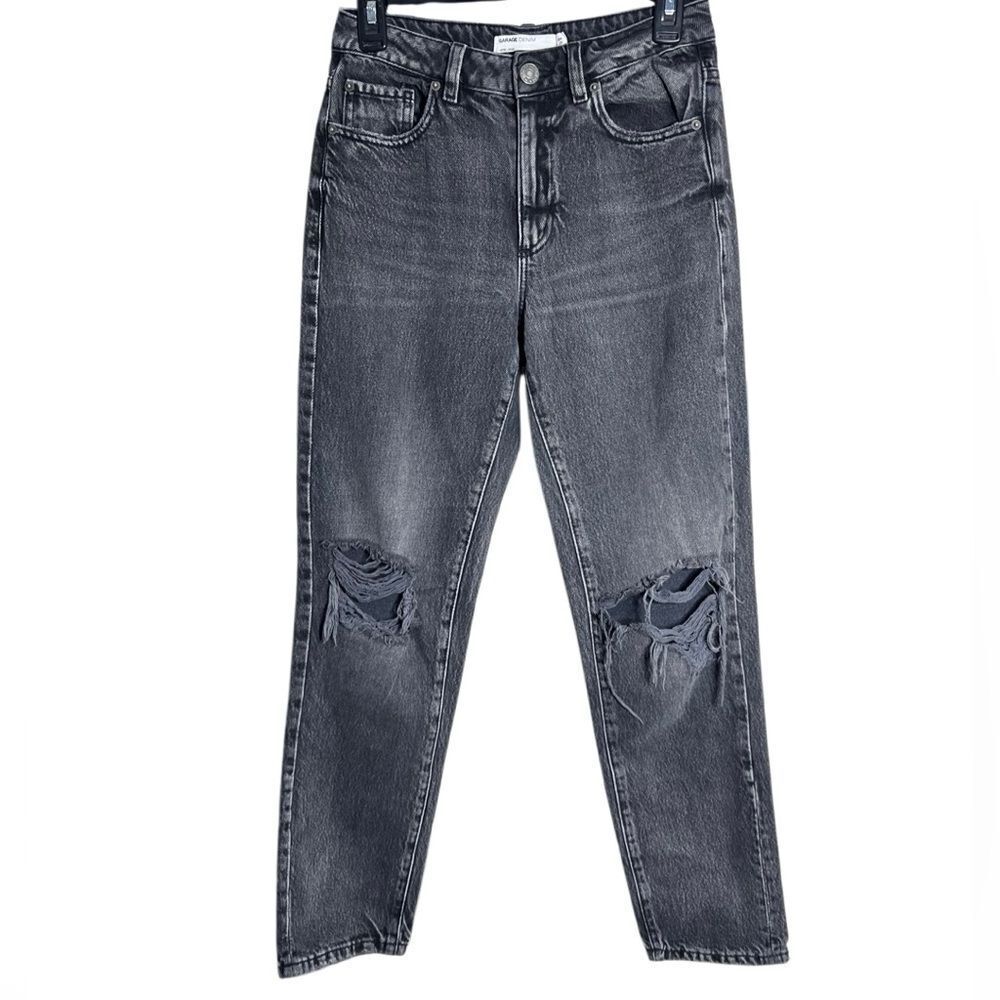 Garage Denim Distressed Mom Jeans Black Wash Size 1/25